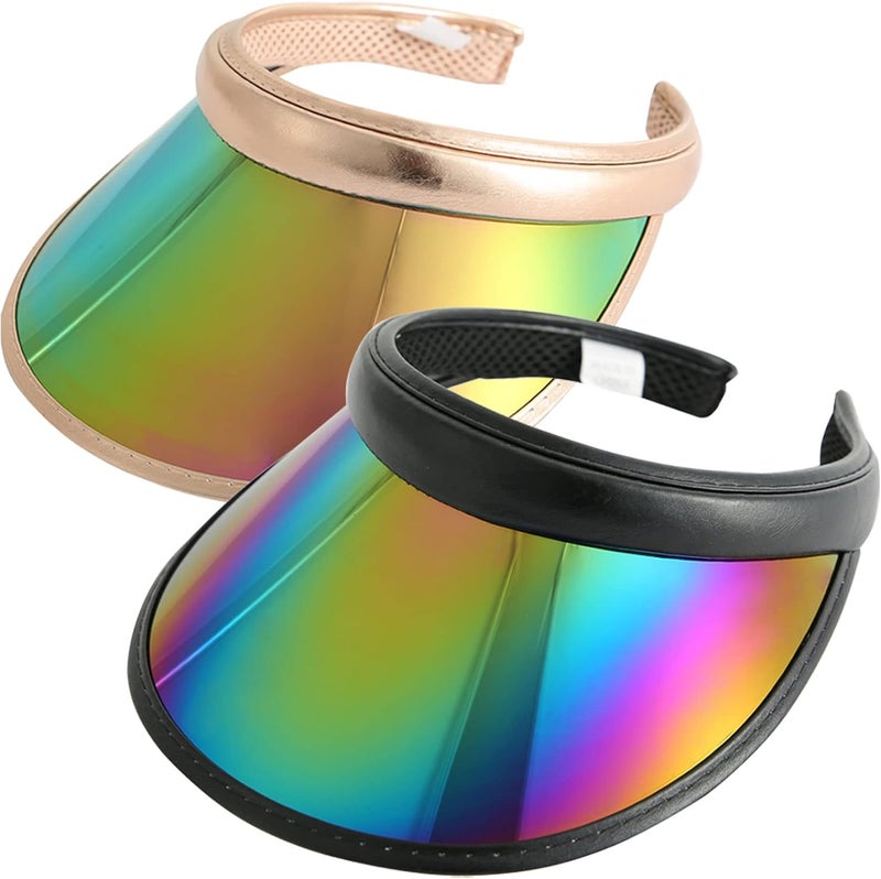 Beevarn Store 2 Pack Sun Visor Hats Women Men Clip-on Iridescent Clear Sport Outdoor Cap - Image 1